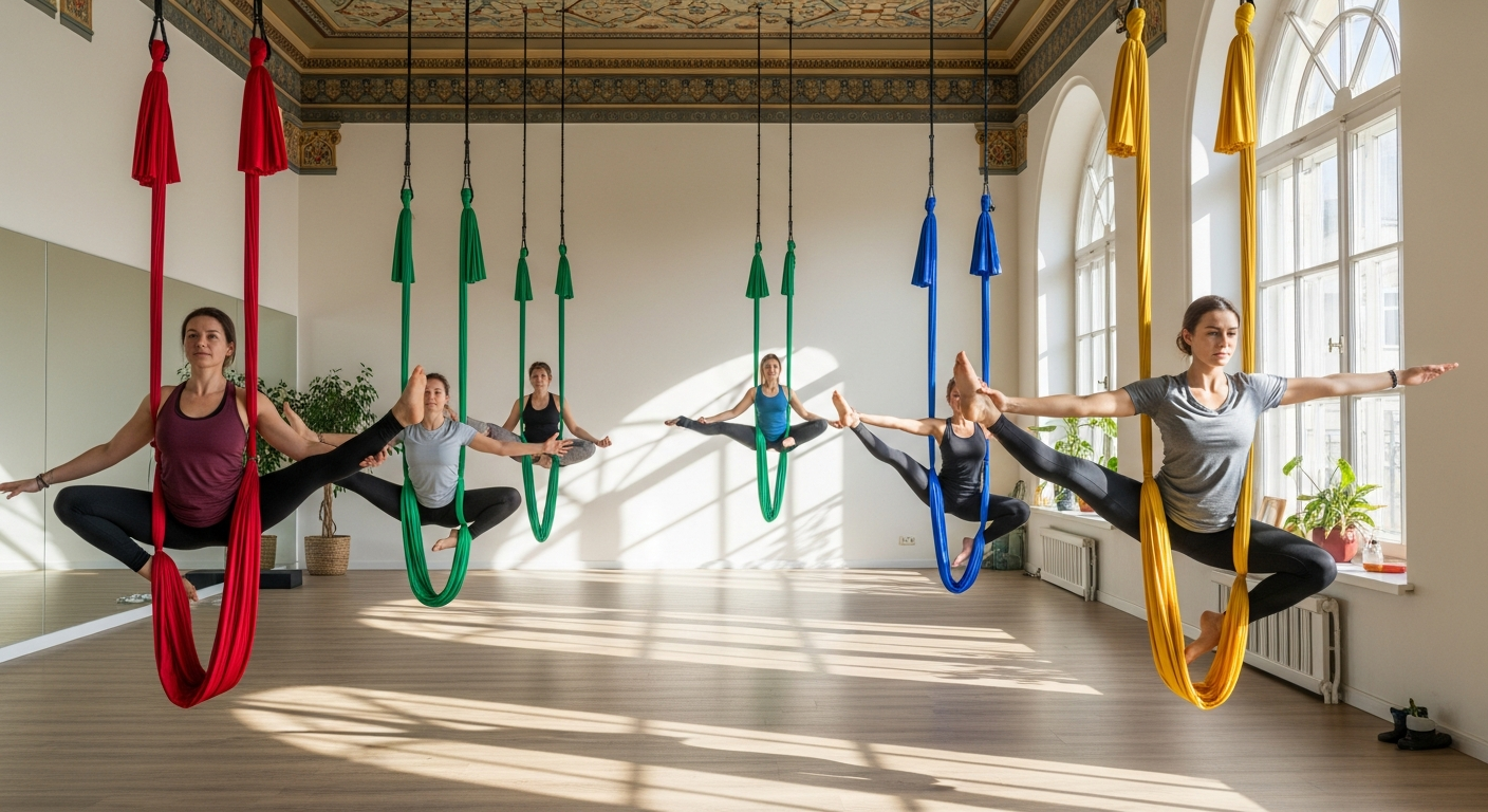 Групповое занятие в гамаках